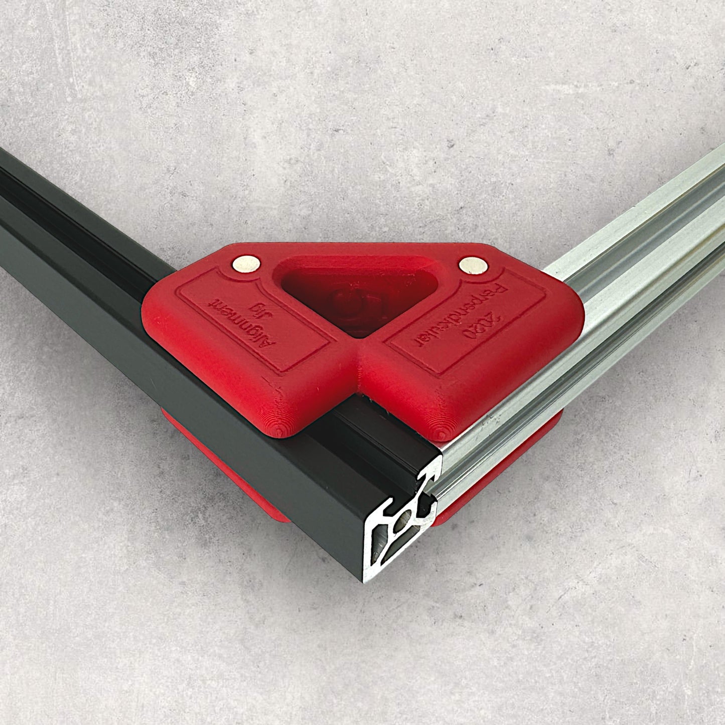8020, 80/20, 2020, 2020 aluminum, 2020 aluminium, 20 Series, Aluminum Extrusion, Drilling Jig, Precision Drilling, Precision Hand Tool, 2020 Alignment Jig Perpendicular, Top View