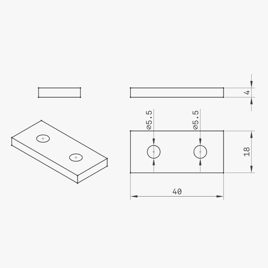 The Aluminum Carpenter, 8020, 80/20, Aluminium extrusion, Aluminum extrusion, Fixtures, Fasteners, Tools, 2040 Flush Plate, 2040, Flush Plate, Flush Plate Drawing 1 View