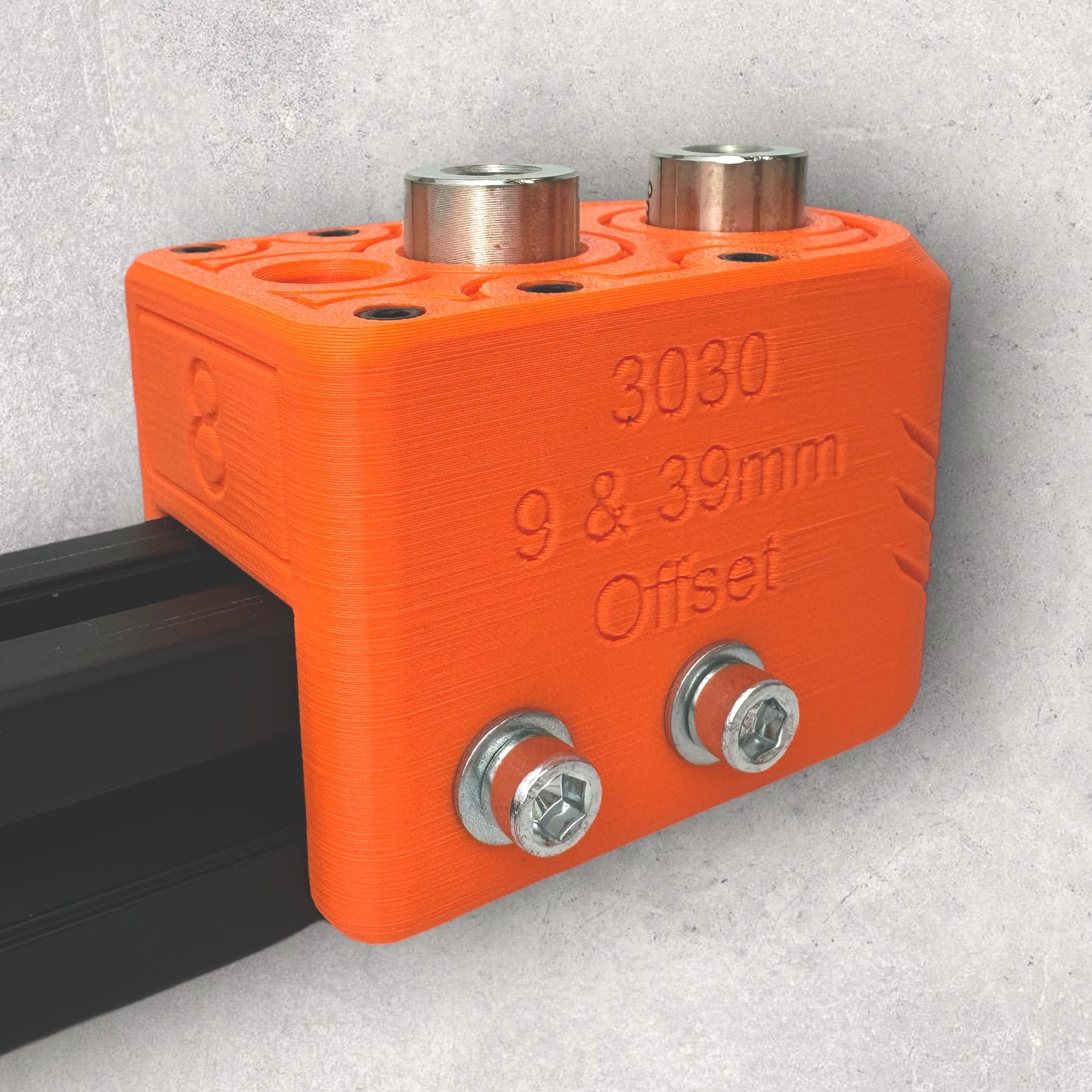 8020, 80/20, 3030, 3060 aluminum, 3060 aluminium, 30 Series, Aluminum Extrusion, Drilling Jig, Precision Drilling, Precision Hand Tool, 3060 9 & 39mm Offset Drilling Jig, Right Front View