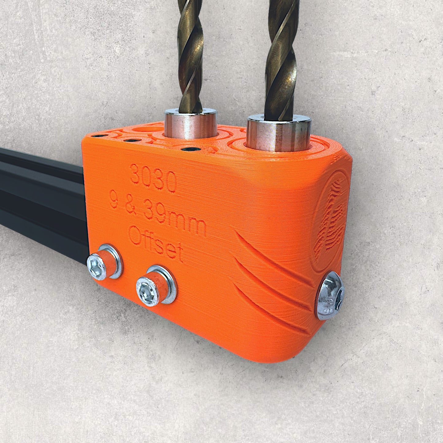 8020, 80/20, 3030, 3060 aluminum, 3060 aluminium, 30 Series, Aluminum Extrusion, Drilling Jig, Precision Drilling, Precision Hand Tool, 3060 9 & 39mm Offset Drilling Jig, Drill Bits Front View