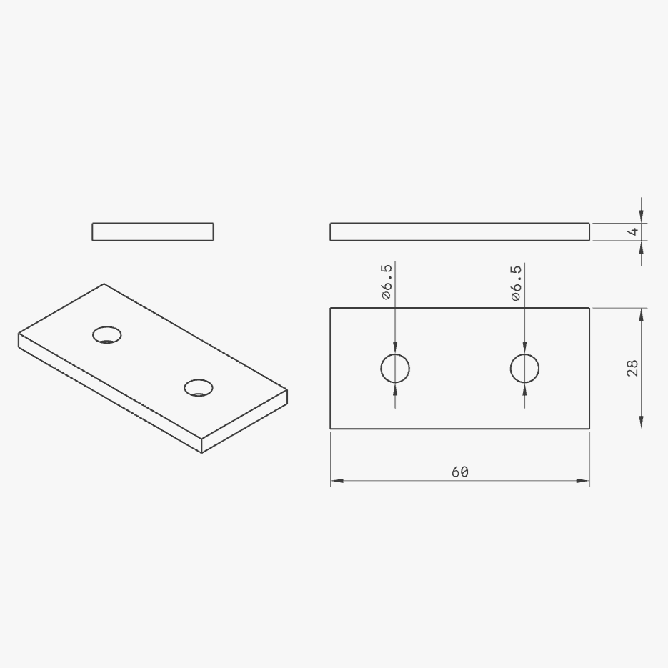 The Aluminum Carpenter, 8020, 80/20, Aluminium extrusion, Aluminum extrusion, Fixtures, Fasteners, Tools, 3060 Flush Plate, 3060, Flush Plate, Flush Plate Drawing 1 View