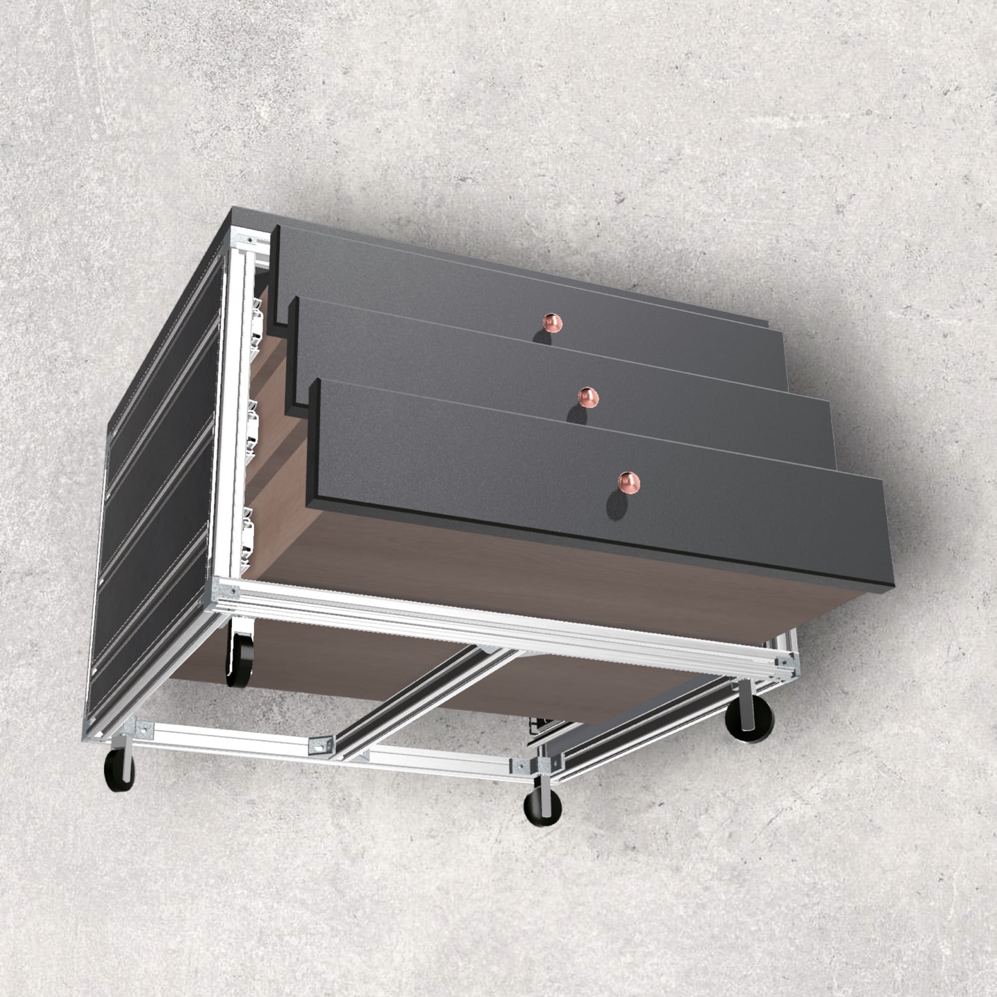 8020, 80/20, 2020, 8020 Design, Aluminum Design, Aluminium Design, Aluminum Extrusion Design, Aluminium Extrusion Design, Aluminum Extrusion, 3d Model, 3 D Model, Digital, Download, Digital Download, Extruded Aluminum, Extruded Aluminium, Multifunction Printer Desk, Multifunction Printer Table, Mobile Desk, Mobile Table, Printer Desk, Printer Table, Printer Stand, Bottom Left Opened View