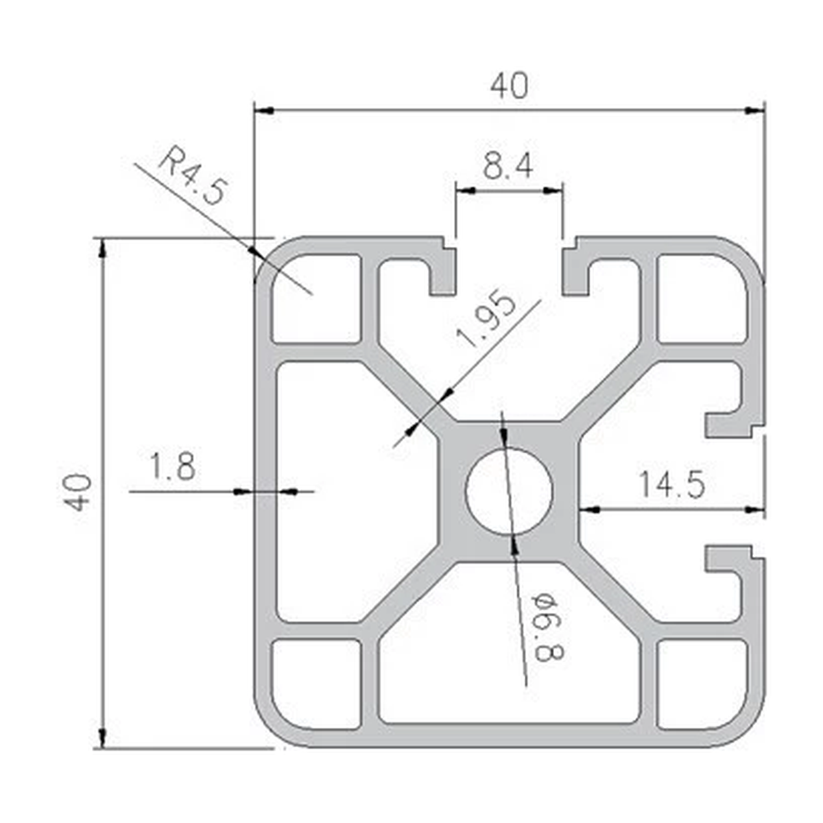 4040N2 profile cross-section with dimensions