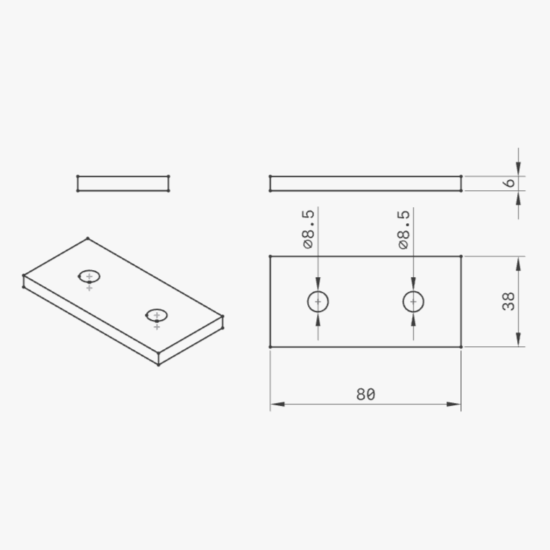 The Aluminum Carpenter, 8020, 80/20, Aluminium extrusion, Aluminum extrusion, Fixtures, Fasteners, Tools, 4080 Flush Plate, 4080, Flush Plate, Flush Plate Drawing 1 View