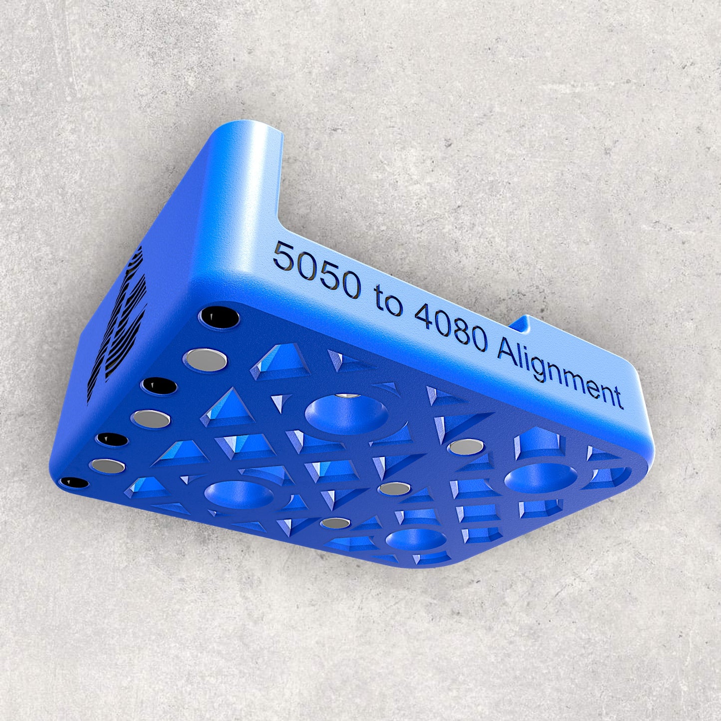 8020, 80/20, 5050, 5050 aluminum, 5050 aluminium, 50 Series, Aluminum Extrusion, Drilling Jig, Precision Drilling, Precision Hand Tool, 5050 to 4080 Alignment Jig, Front Top View