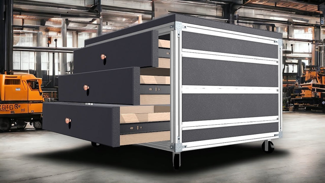 Mobile multifunction printer drawer desk in aluminum extrusion — build video