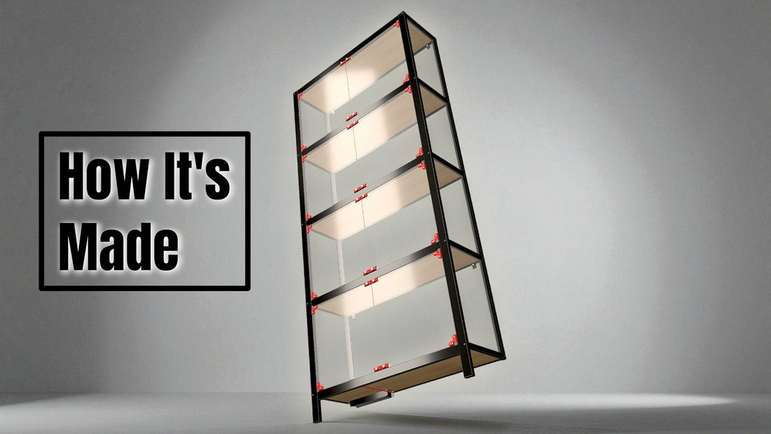 Aluminum extrusion display cabinet with LED lighting, acrylic panels and magnetic hinges — build video