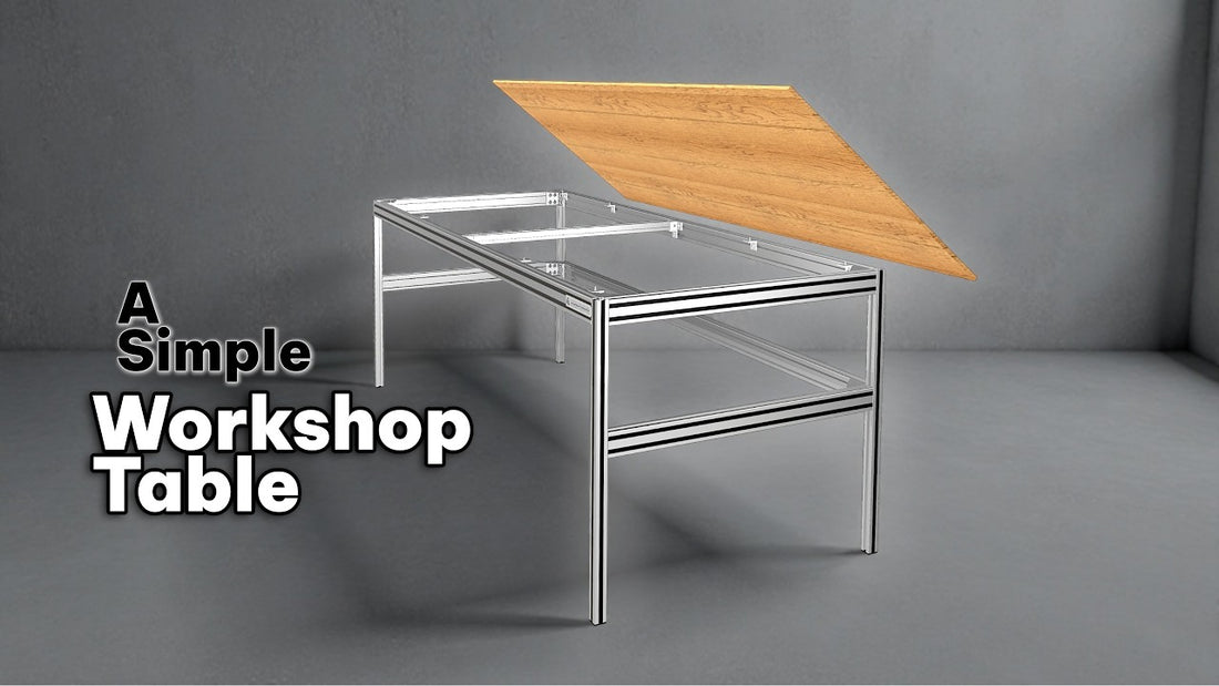 Simple workshop table with aluminum extrusion frame and plywood top — build video
