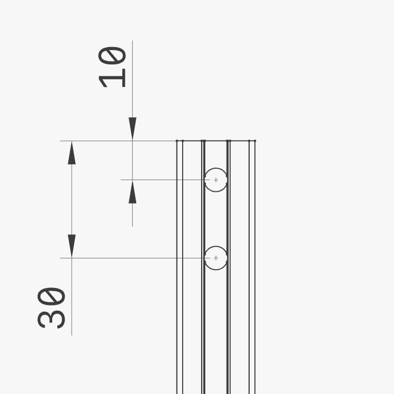 8020, 80/20, 2020, 2020 aluminum, 2020 aluminium, 20 Series, Aluminum Extrusion, Drilling Jig, Precision Drilling, Precision Hand Tool, 2020 10 & 30mm Offset Drilling Jig, 2D Diagram