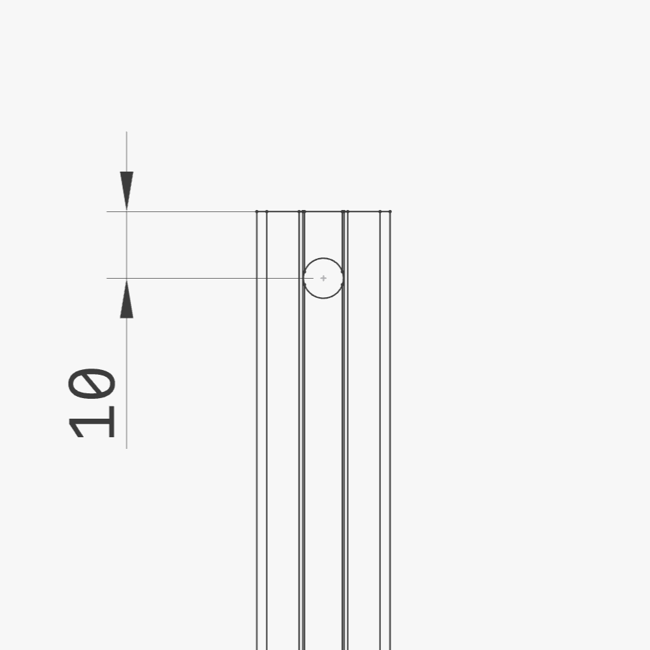 8020, 80/20, 2020, 2020 aluminum, 2020 aluminium, 20 Series, Aluminum Extrusion, Drilling Jig, Precision Drilling, Precision Hand Tool, 2020 10mm Offset Drilling Jig, 2D Diagram