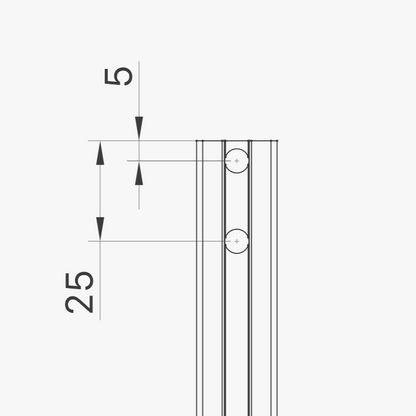 8020, 80/20, 2020, 2020 aluminum, 2020 aluminium, 20 Series, Aluminum Extrusion, Drilling Jig, Precision Drilling, Precision Hand Tool, 2020 5 & 25mm Offset Drilling Jig, 2D Diagram