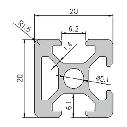 2020N1 profile cross-section with dimensions