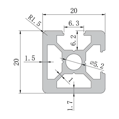 2020N2 profile cross-section with dimensions