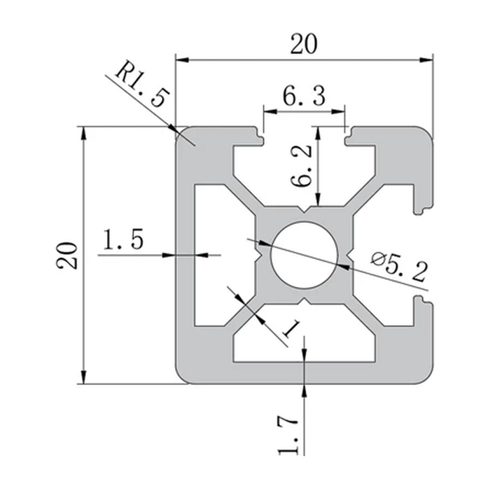 2020N2 profile cross-section with dimensions