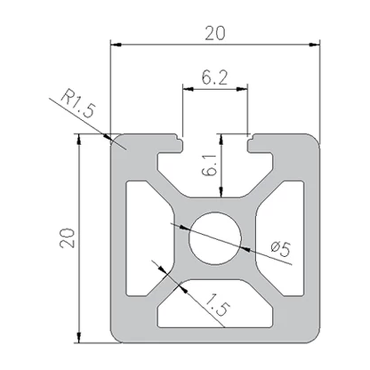 2020N3 profile cross-section with dimensions