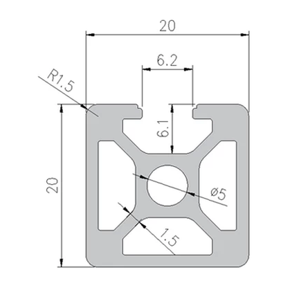 2020N3 profile cross-section with dimensions