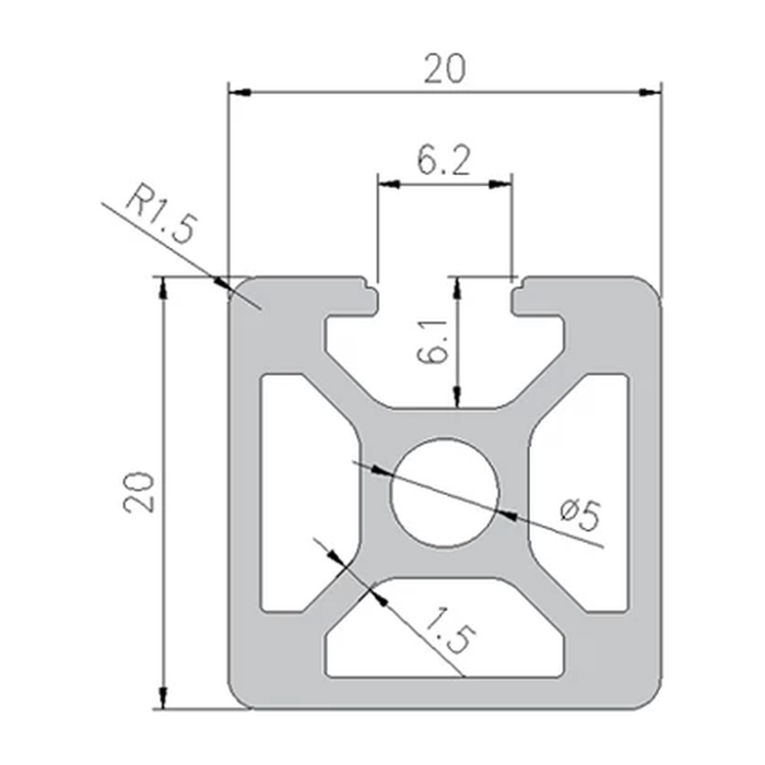 2020N3 profile cross-section with dimensions