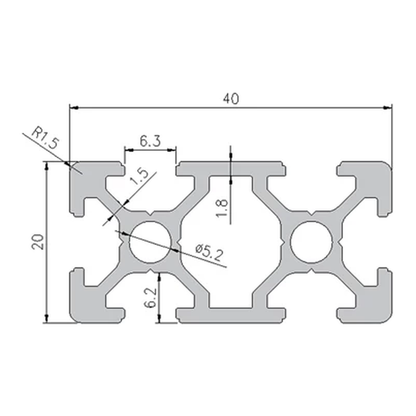 2040 profile cross-section with dimensions