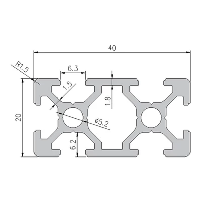 2040 profile cross-section with dimensions