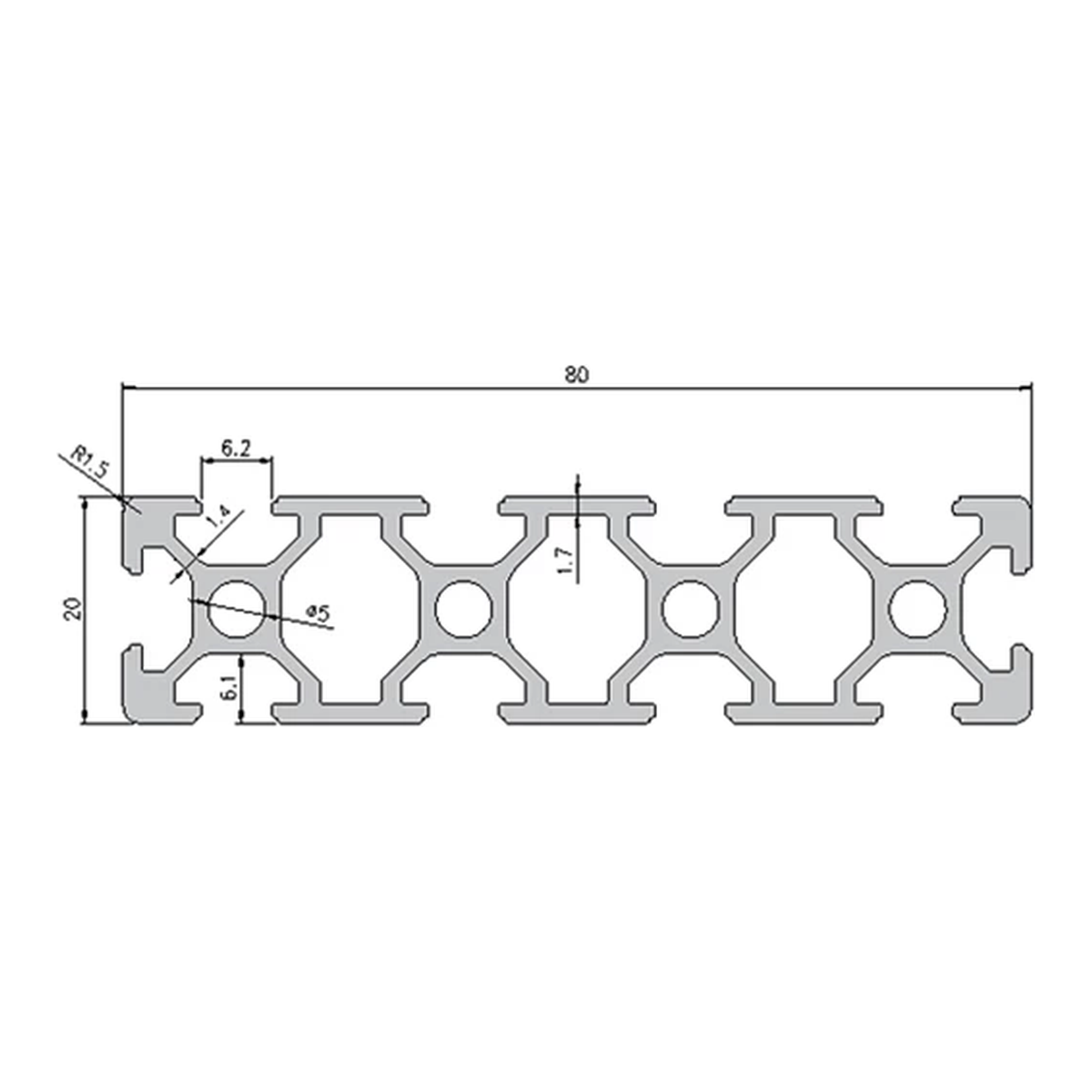 2080 profile cross-section with dimensions