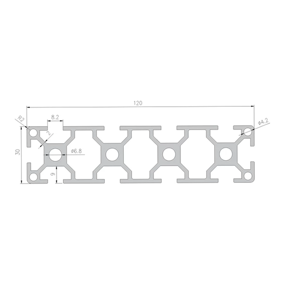 30120 profile cross-section with dimensions