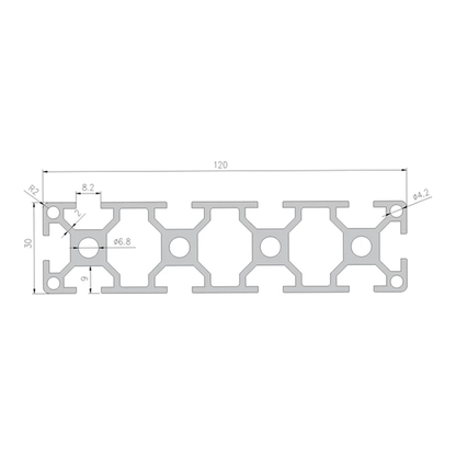 30120 profile cross-section with dimensions