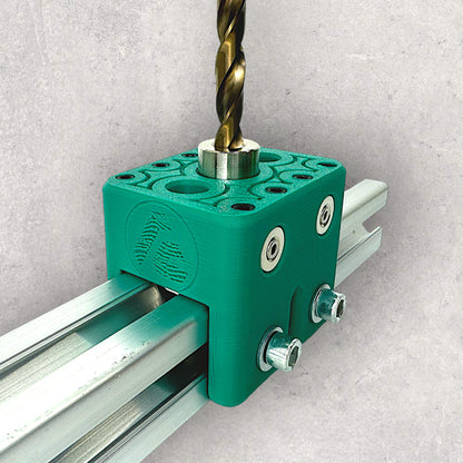 8020, 80/20, 3030, 3030 aluminum, 3030 aluminium, 30 Series, Aluminum Extrusion, Drilling Jig, Precision Drilling, Precision Hand Tool, 3030 Freehand Drilling Jig, Drill Bit Left View