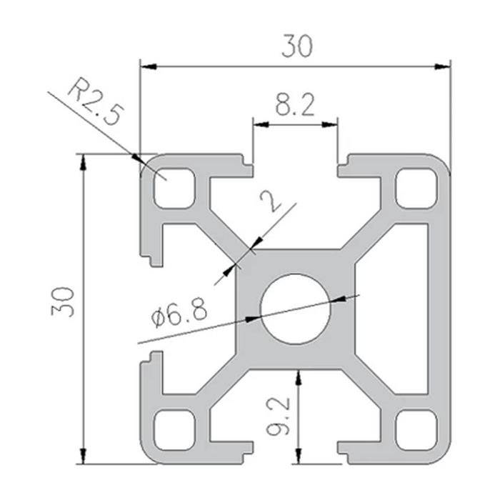 3030N1 profile cross-section with dimensions