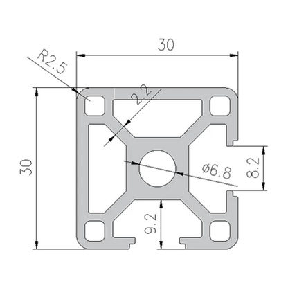 3030N2 profile cross-section with dimensions