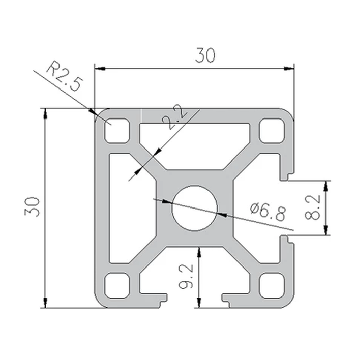 3030N2 profile cross-section with dimensions