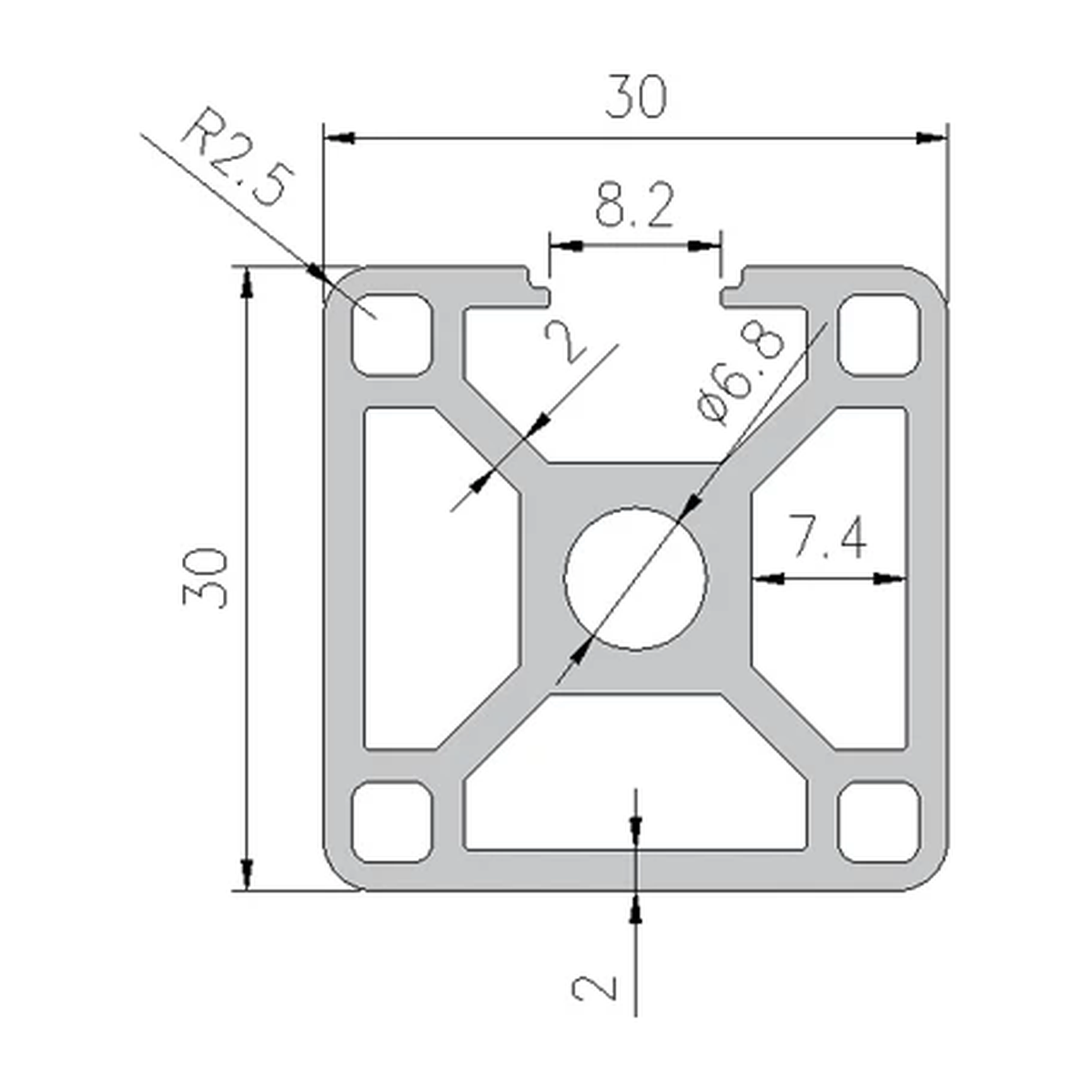 3030N3 profile cross-section with dimensions