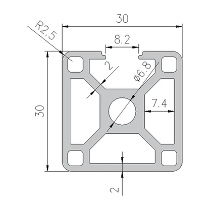 3030N3 profile cross-section with dimensions