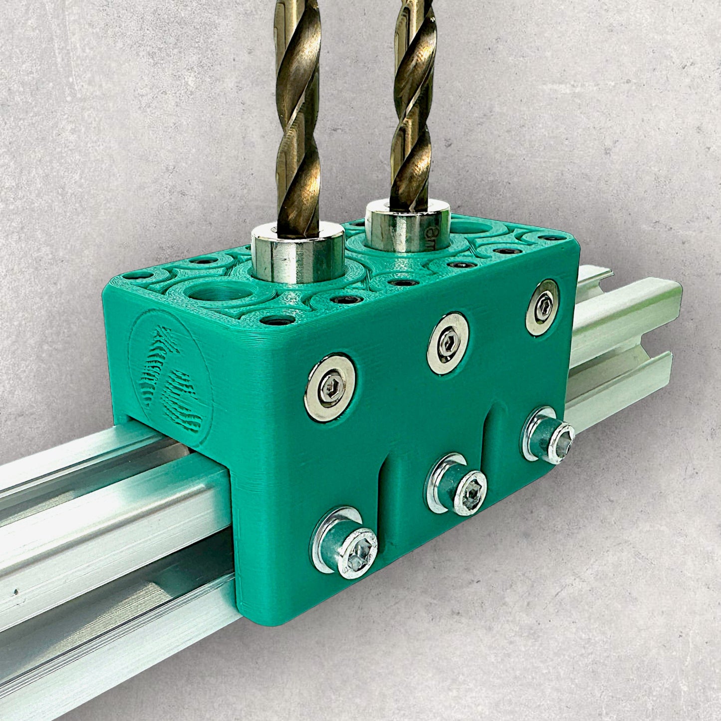 8020, 80/20, 3030, 3030 aluminum, 3030 aluminium, 30 Series, Aluminum Extrusion, Drilling Jig, Precision Drilling, Precision Hand Tool, 3030 Twin Freehand Drilling Jig, Drill Bits Left View