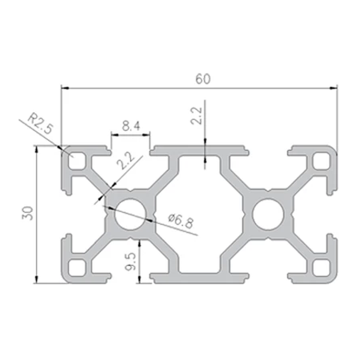 3060 profile cross-section with dimensions