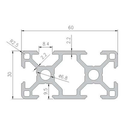 3060 profile cross-section with dimensions