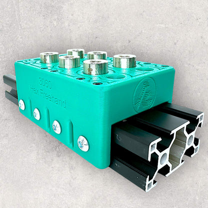 8020, 80/20, 3030, 3060, 3030 aluminum, 3060 aluminum, 3030 aluminium, 3060 aluminium, 30 Series, Aluminum Extrusion, Drilling Jig, Precision Drilling, Precision Hand Tool, 3060 Hex Freehand Drilling Jig, Front Right View