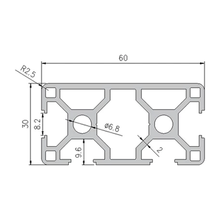 3060N1 profile cross-section with dimensions