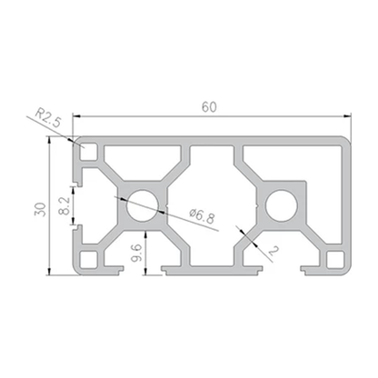 3060N2 profile cross-section with dimensions