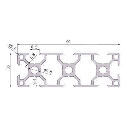 3090 profile cross-section with dimensions