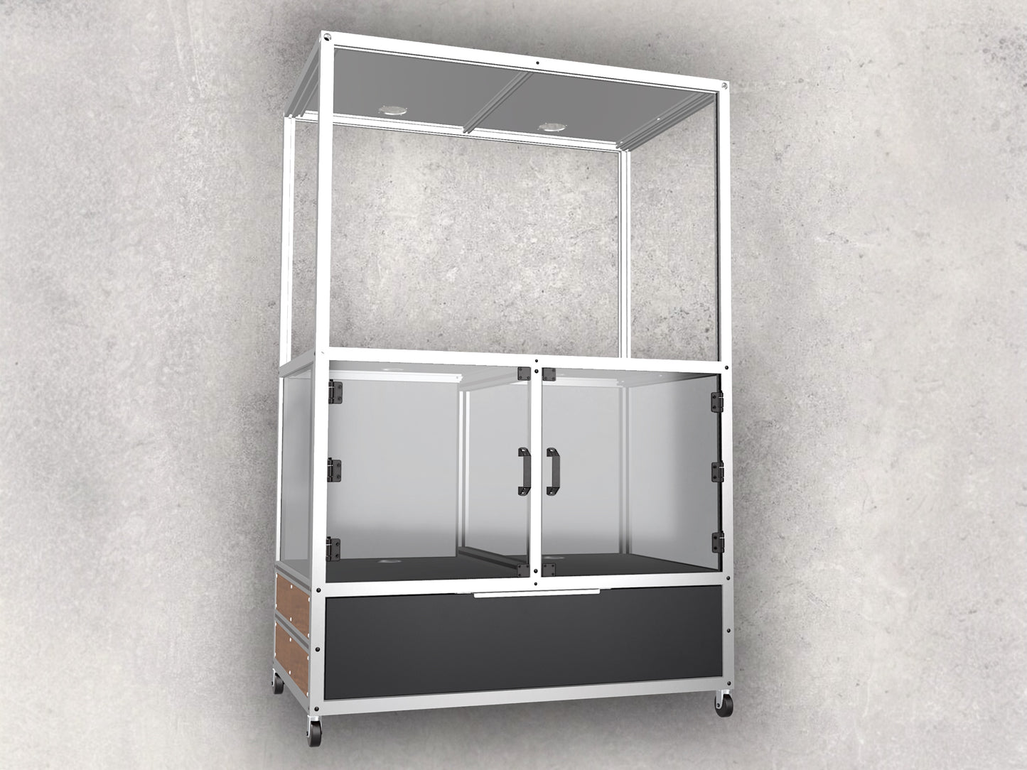 3D Printer Rack, Built-In Enclosures, Material Fusion, Multiple 3D Printers, Built-In Drawer, Design, Plans, Build Plans, Aluminum Extrusion Design, CAD, CAD File, Digital Download, Digital, Aluminum Extrusion, Aluminium Extrusion, 8020, 80/20, Front View