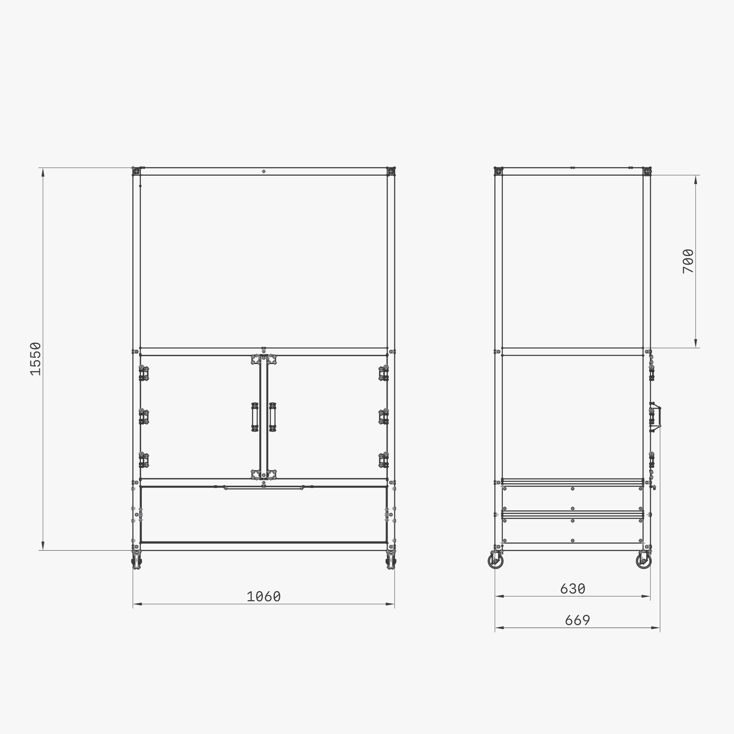 3D Printer Rack, Built-In Enclosures, Material Fusion, Multiple 3D Printers, Built-In Drawer, Design, Plans, Build Plans, Aluminum Extrusion Design, CAD, CAD File, Digital Download, Digital, Aluminum Extrusion, Aluminium Extrusion, 8020, 80/20, 2D Diagram