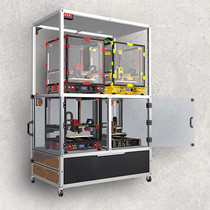 3D Printer Rack, Built-In Enclosures, Material Fusion, Exhaust System, Multiple 3D Printers, Built-In Drawer, Design, Plans, Build Plans, Aluminum Extrusion Design, CAD, CAD File, Digital Download, Digital, Aluminum Extrusion, Aluminium Extrusion, 8020, 80/20, Front View