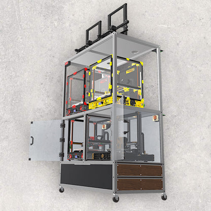 3D Printer Rack, Built-In Enclosures, Material Fusion, Exhaust System, Multiple 3D Printers, Built-In Drawer, Design, Plans, Build Plans, Aluminum Extrusion Design, CAD, CAD File, Digital Download, Digital, Aluminum Extrusion, Aluminium Extrusion, 8020, 80/20, Right View