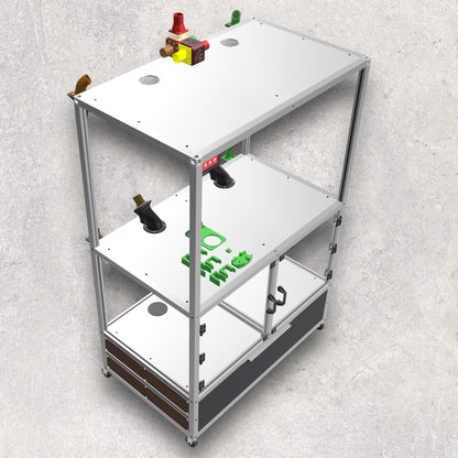 3D Printer Rack, Built-In Enclosures, Material Fusion, Exhaust System, Multiple 3D Printers, Built-In Drawer, Design, Plans, Build Plans, Aluminum Extrusion Design, CAD, CAD File, Digital Download, Digital, Aluminum Extrusion, Aluminium Extrusion, 8020, 80/20, Top View