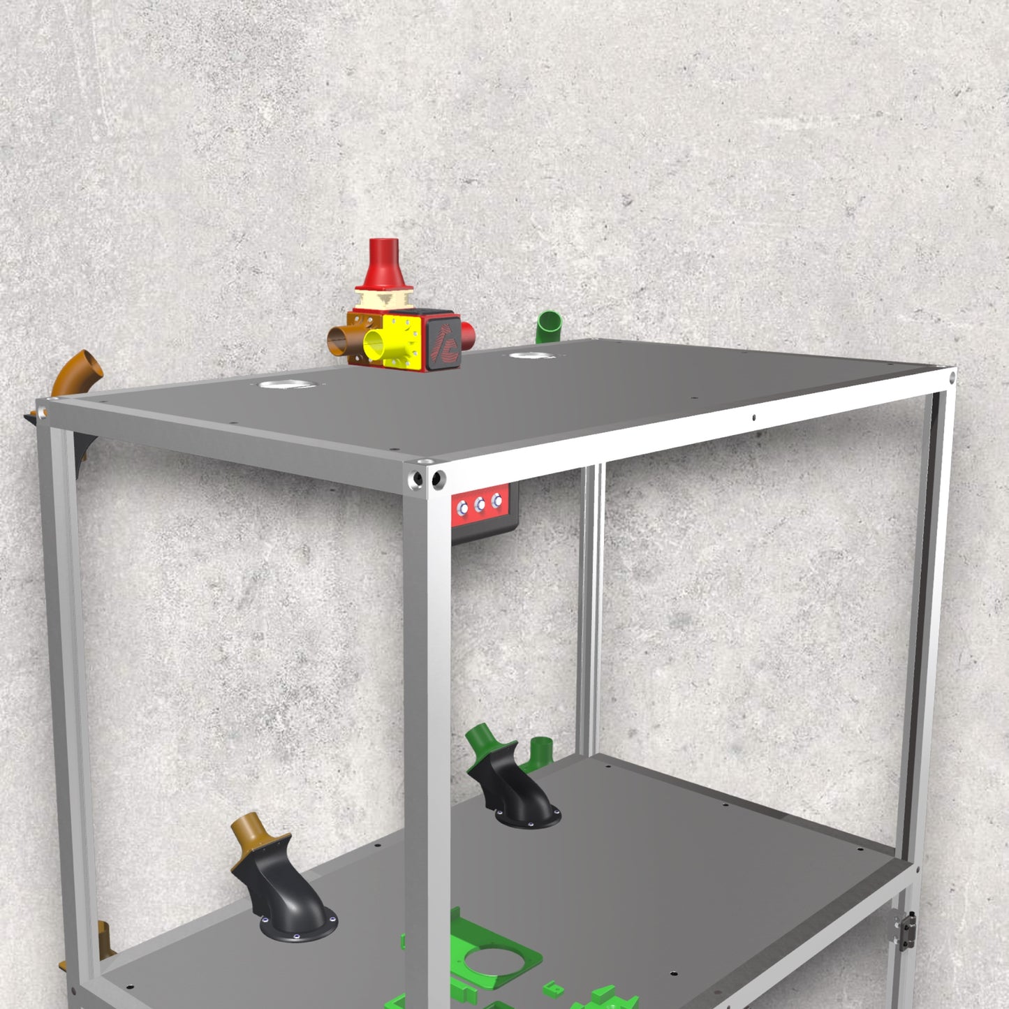 3D Printer Rack, Built-In Enclosures, Material Fusion, Exhaust System, Multiple 3D Printers, Built-In Drawer, Design, Plans, Build Plans, Aluminum Extrusion Design, CAD, CAD File, Digital Download, Digital, Aluminum Extrusion, Aluminium Extrusion, 8020, 80/20, Top View