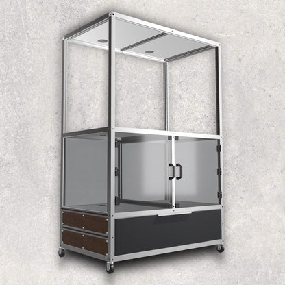 3D Printer Rack, Built-In Enclosures, Material Fusion, Multiple 3D Printers, Built-In Drawer, Design, Plans, Build Plans, Aluminum Extrusion Design, CAD, CAD File, Digital Download, Digital, Aluminum Extrusion, Aluminium Extrusion, 8020, 80/20, Left View