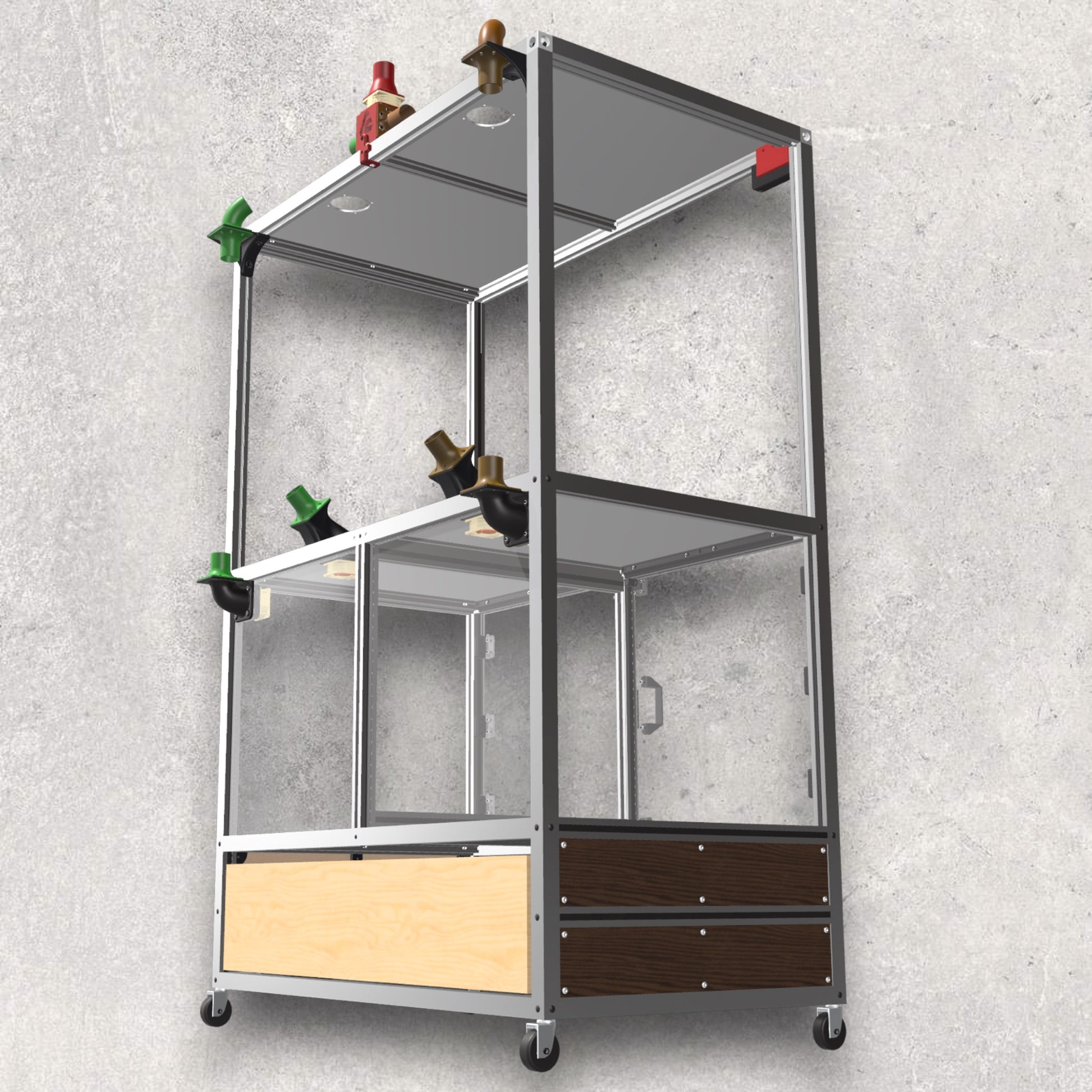 3D Printer Rack, Built-In Enclosures, Material Fusion, Exhaust System, Multiple 3D Printers, Built-In Drawer, Design, Plans, Build Plans, Aluminum Extrusion Design, CAD, CAD File, Digital Download, Digital, Aluminum Extrusion, Aluminium Extrusion, 8020, 80/20, Back View