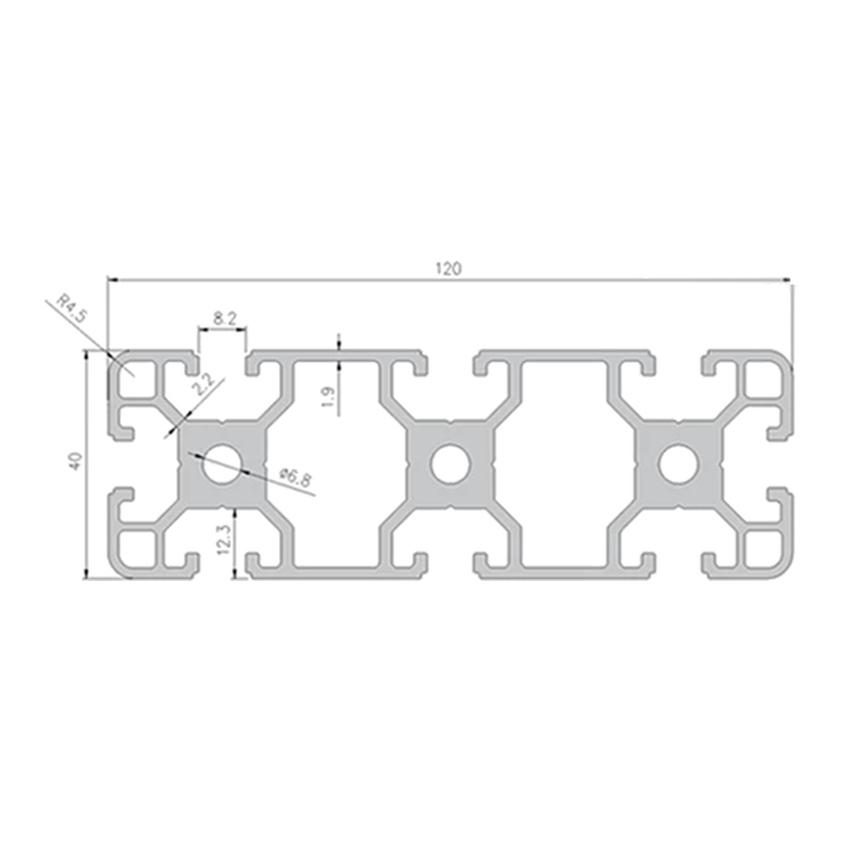 40120 profile cross-section with dimensions