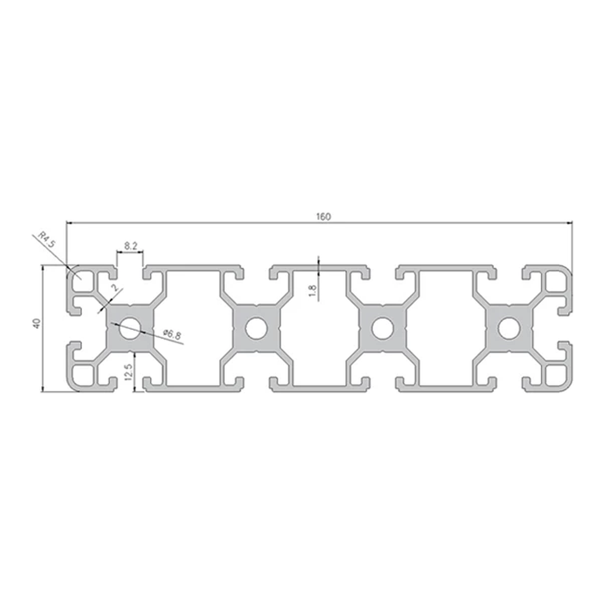 40160 profile cross-section with dimensions