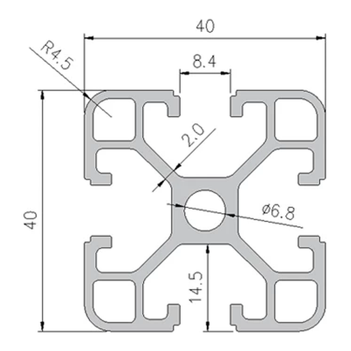 4040 profile cross-section with dimensions